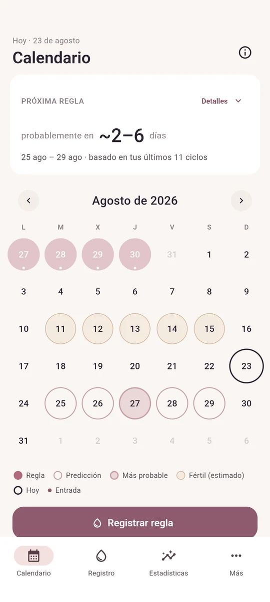 Vista de calendario de NolaCycle