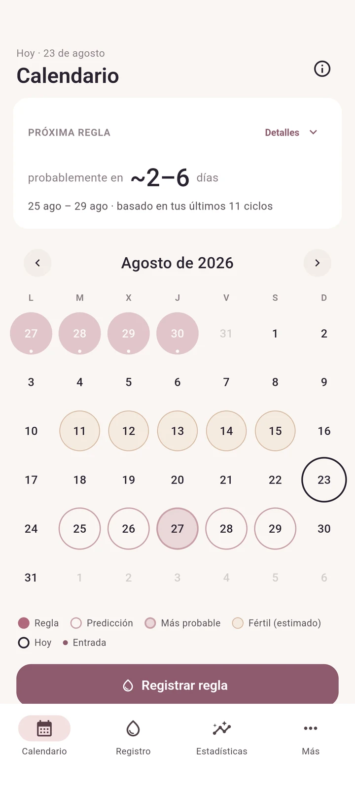 Vista de calendario de NolaCycle
