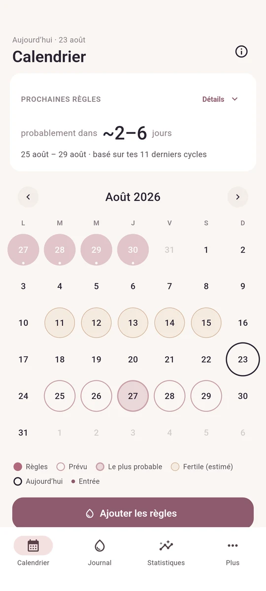 Vue calendrier de NolaCycle